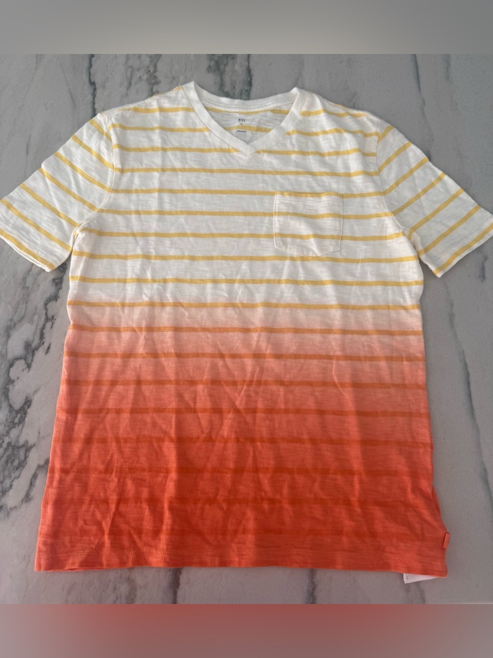 Kid’s White, Yellow and Orange Gradient Stripe V-Neck T-Shirt